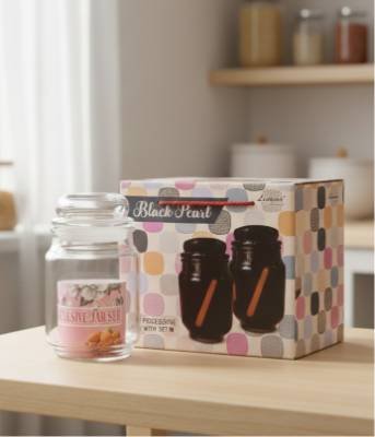 Lumina Black Pearl Exclusive Glass Jar Set – 2 Pieces, Transparent Storage Container with Lid – Kitchen Storage, Multipurpose Organizer