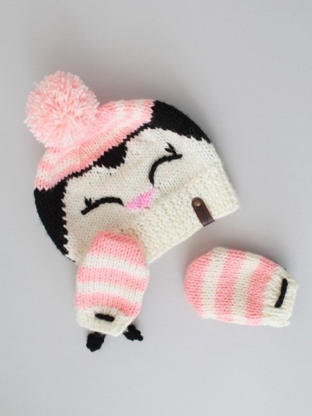 Woonie Handknitted Penguin Design Cap with Matching Mittens and Socks Set - Image 2
